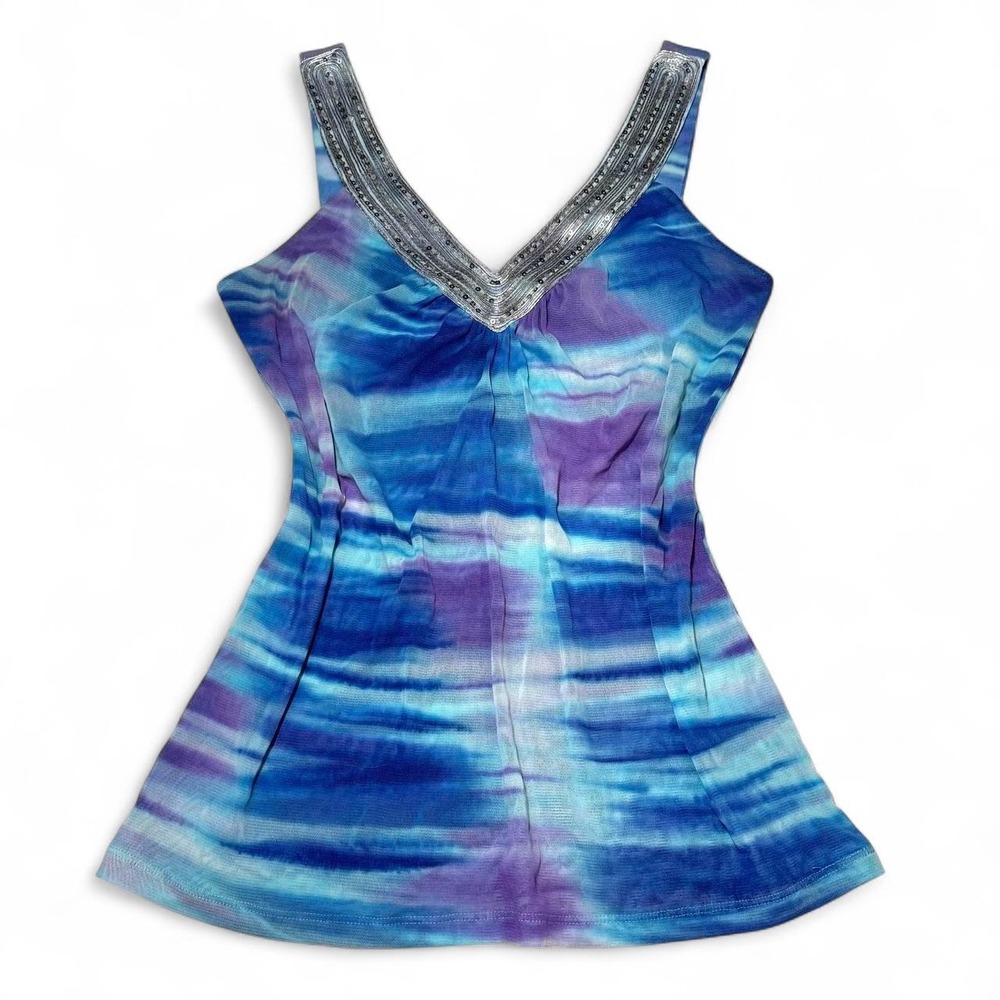 Y2K Blue Tie Dye INC International Concepts Beaded Fairy Top Medium